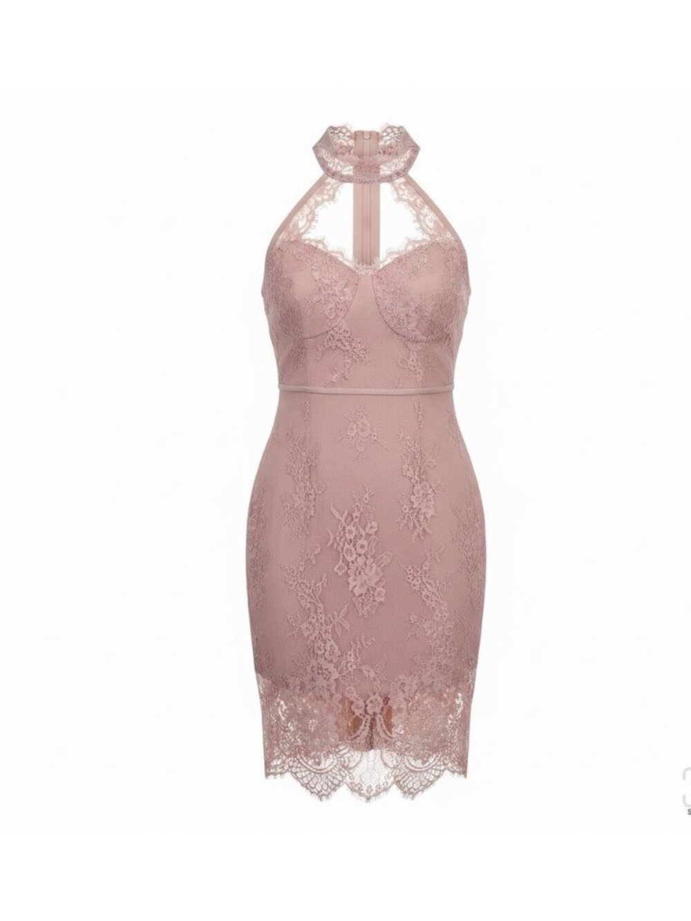 Venus Womens Mauve Sleeveless Lace Halter Cocktail Dress Size S